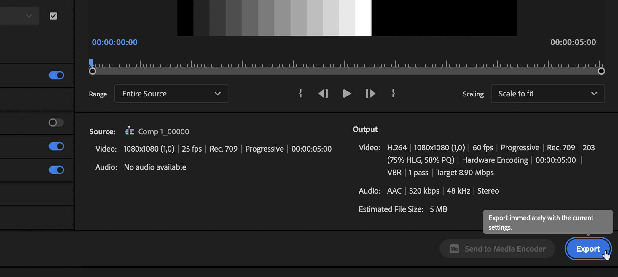 Premiere Pro Export button