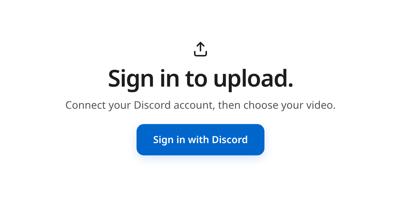 Upload120 sign in card with the Sign in with Discord button