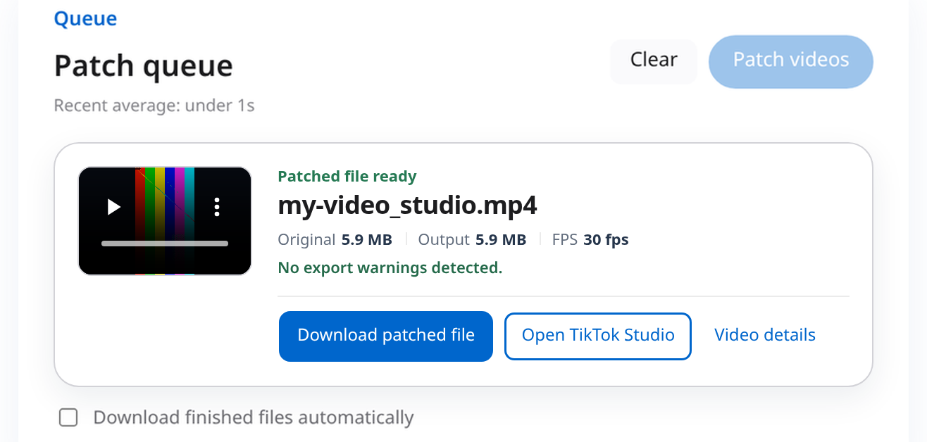 Upload120 queue with Patched file ready